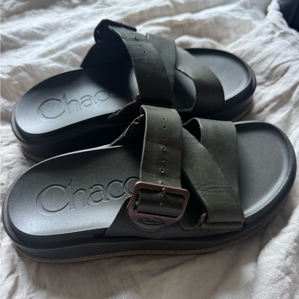 Chaco Black Slides with Wide Strap and Molded Footbed